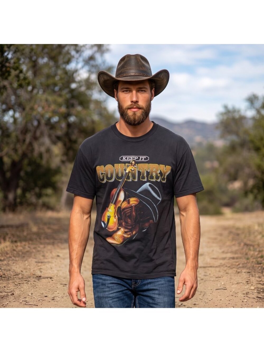 VTG 90s Keep It Country Western Tshirt Black Sz L Cowboy Music Violin Thin